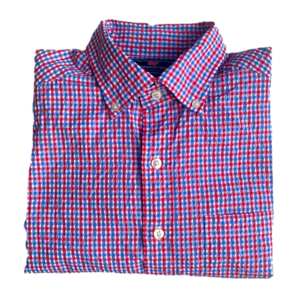 Vineyard Vines Preppy Slim Fit Murray Button Down Shirt Puckered Gingham Small